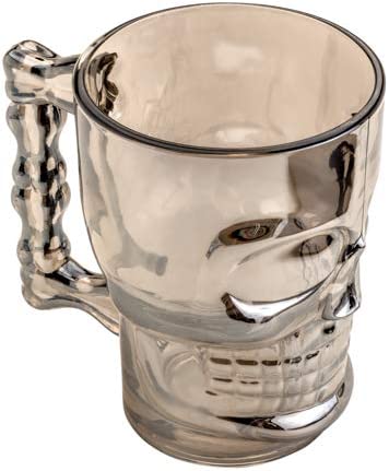 Caneca Chopp 510 Ml Caveira Rock Style Vidro Cinza Lyor