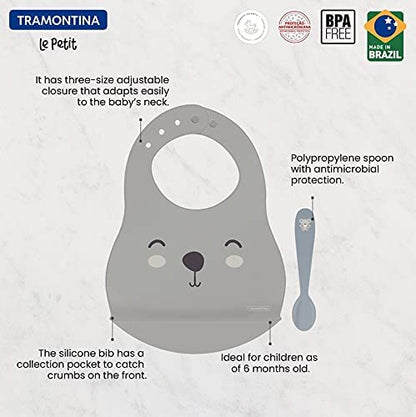 Kit Babador Colher Infantil Tramontina Le Petit Cinza 02 Pç