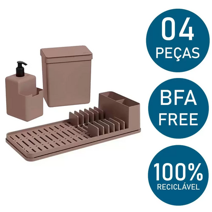 Kit Organizador Pia Cozinha Com Escorredor Coza 4Pçs Cinza