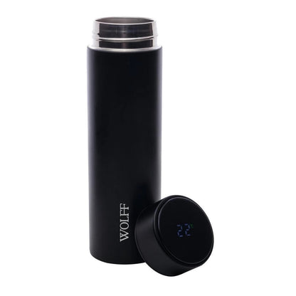 Garrafa Térmica Aço Inox Termômetro em LED Preta 500ml Wolff
