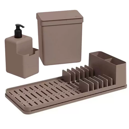 Kit Organizador Pia Cozinha Com Escorredor Coza 4Pçs Cinza