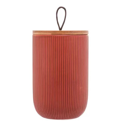 Potiche de Cerâmica Com tampa em Bambu Terracota 10x10x15